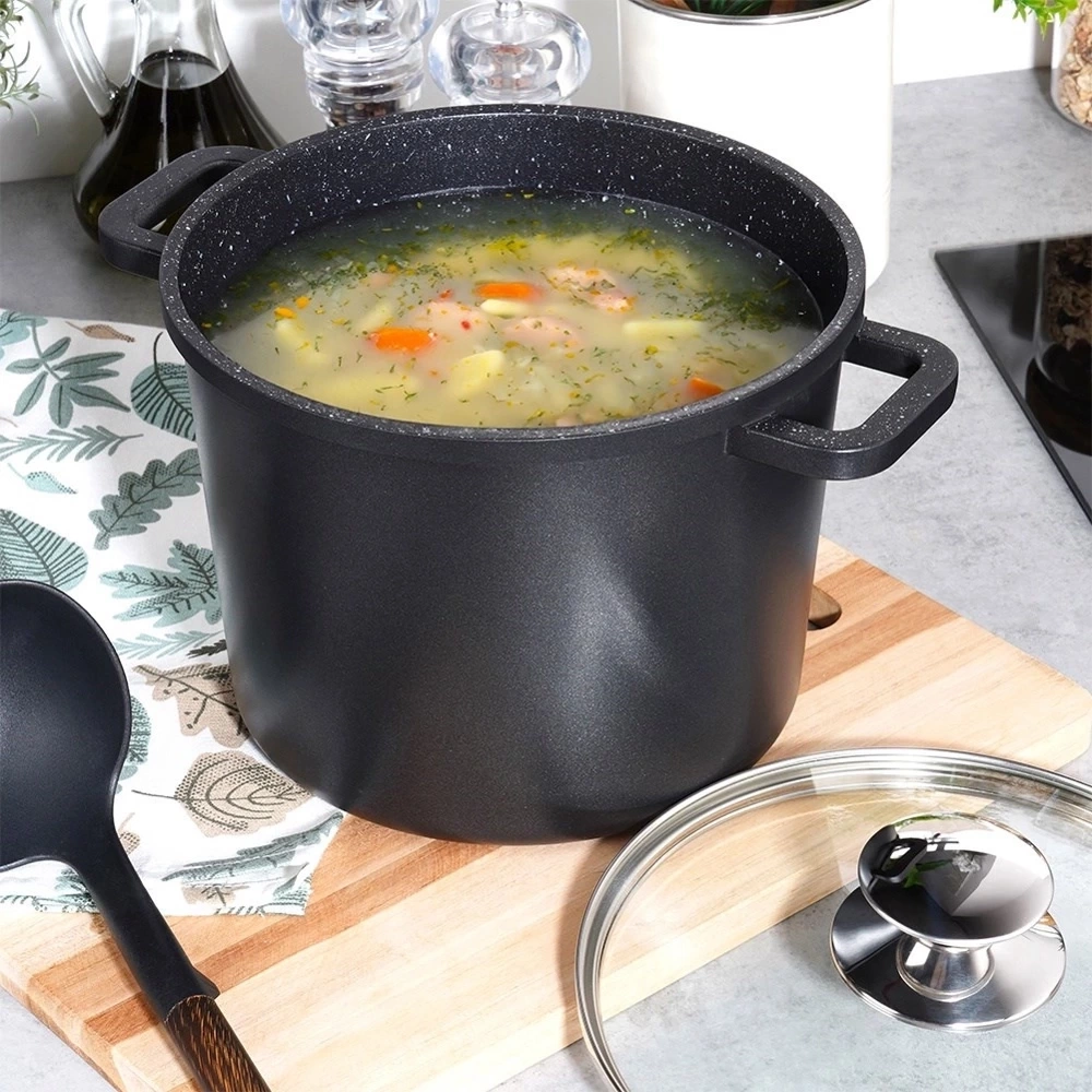 Garnek granitowy ze szklaną pokrywką wysoki GRANDE 4,2 l