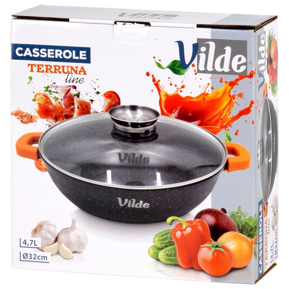 Patelnia granitowa głęboka ze szklaną pokrywką TERRUNA AROMA 32 cm, 4,7 l