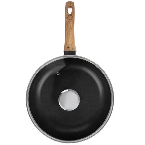 Patelnia nieprzywierająca ze szklaną pokrywką WOODEN 28 cm
