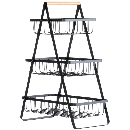 Koszyk na owoce metalowy czarny 3-poziomowy