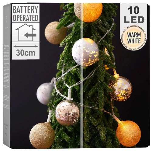 Lampki bombki świecące 10 LED szampańskie 4 cm
