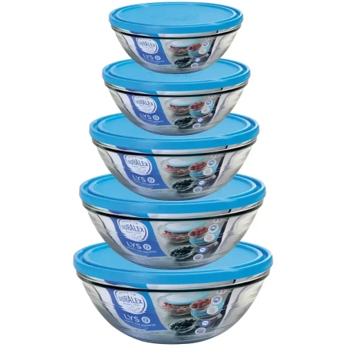 Okrągłe szklane pojemniki na żywność 5 szt. 310-2400 ml, hartowane Duralex