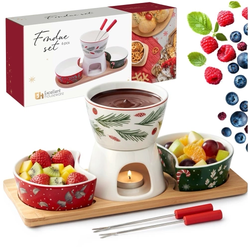Zestaw do fondue porcelanowy na tacy 6 el.