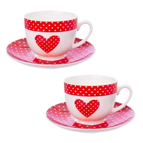 Filiżanka ze spodkiem porcelanowa serce TECKA 280 ml 2 szt.