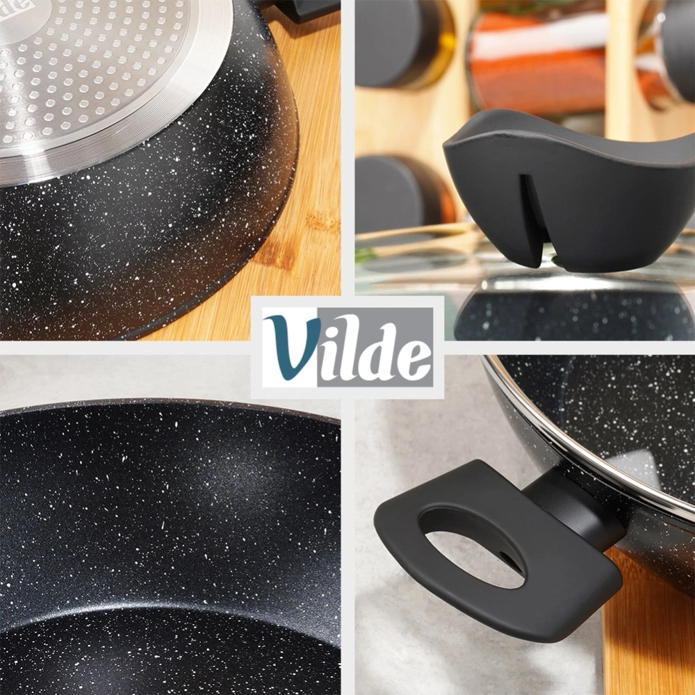 Patelnia granitowa głęboka ze szklaną pokrywką BLACK LINE 28 cm, 3,5 l