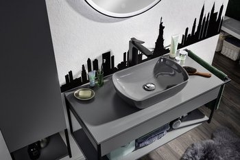 Zestaw szara szafka z metalową czarna ramą i antracytową umywalką FACKELMANN