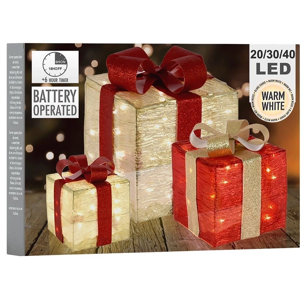 Prezenty świecące złote czerwone 3 szt.