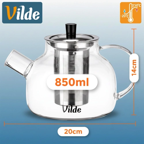 Dzbanek z zaparzaczem do herbaty szklany żaroodporny 850 ml