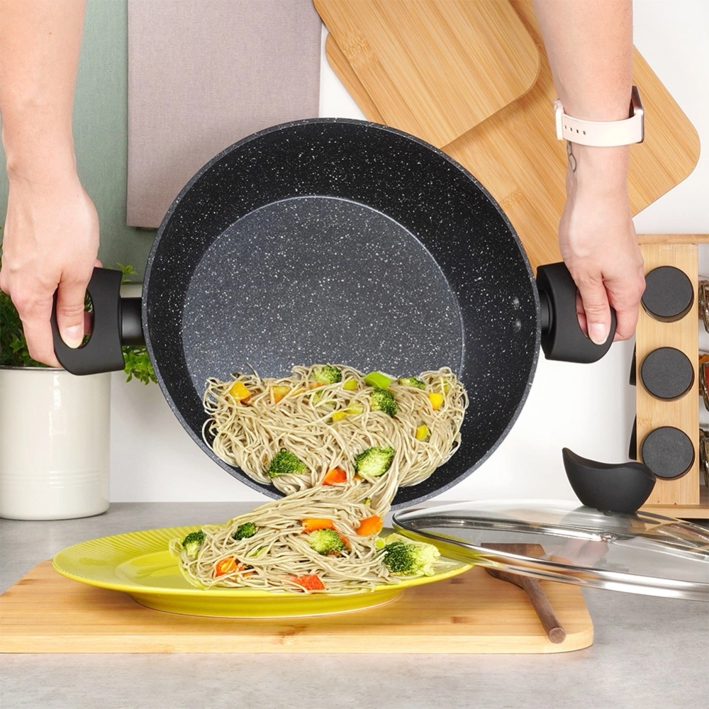 Patelnia granitowa głęboka ze szklaną pokrywką BLACK LINE 28 cm, 3,5 l