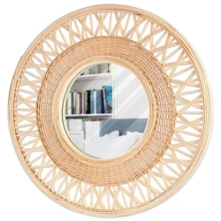 Lustro ścienne drewniane beżowe okrągłe 56 cm