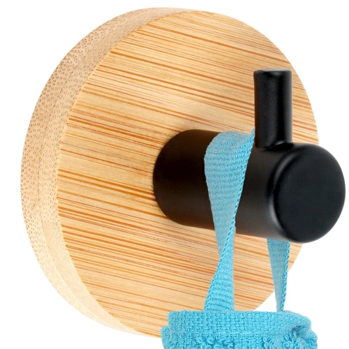 Haczyk wieszak samoprzylepny bambusowy metalowy czarny 5x3,5 cm