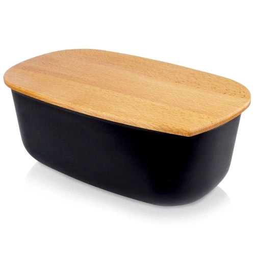 Chlebak z deską bambusową czarny 39x23,5x15,5 cm