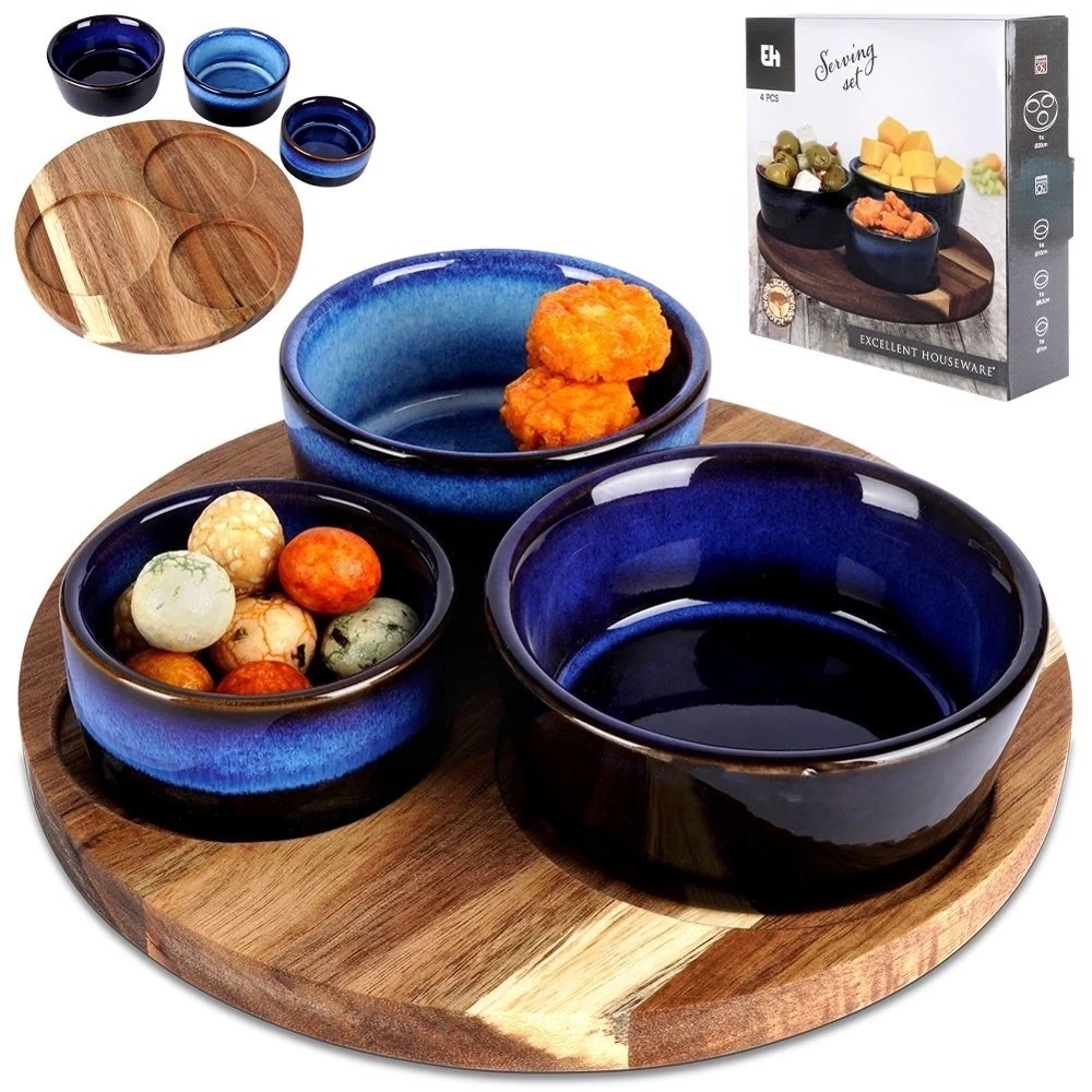 Miseczki na przekąski ceramiczne na tacy 20 cm 4 el.