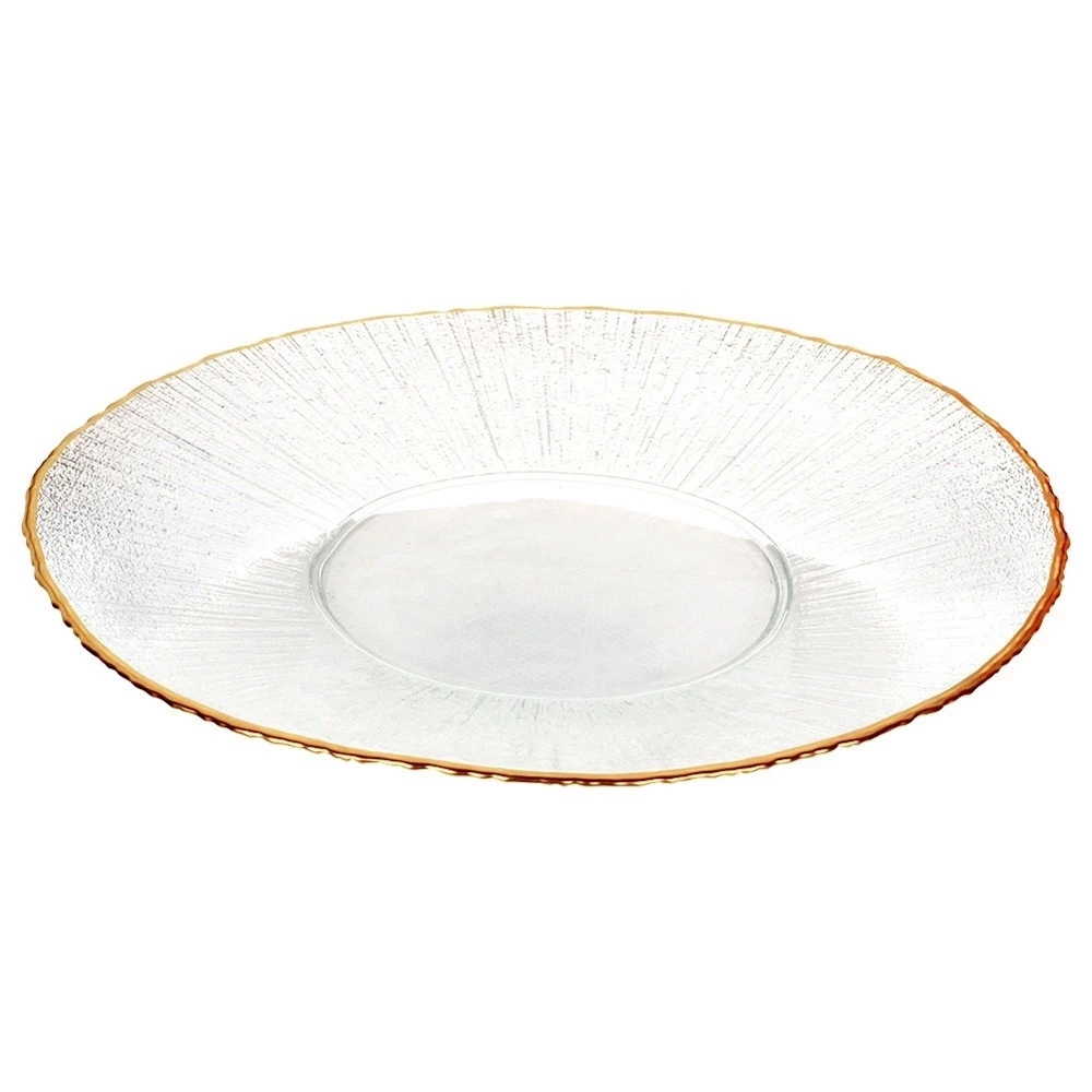 Talerz obiadowy płytki szklany złoty 28 cm