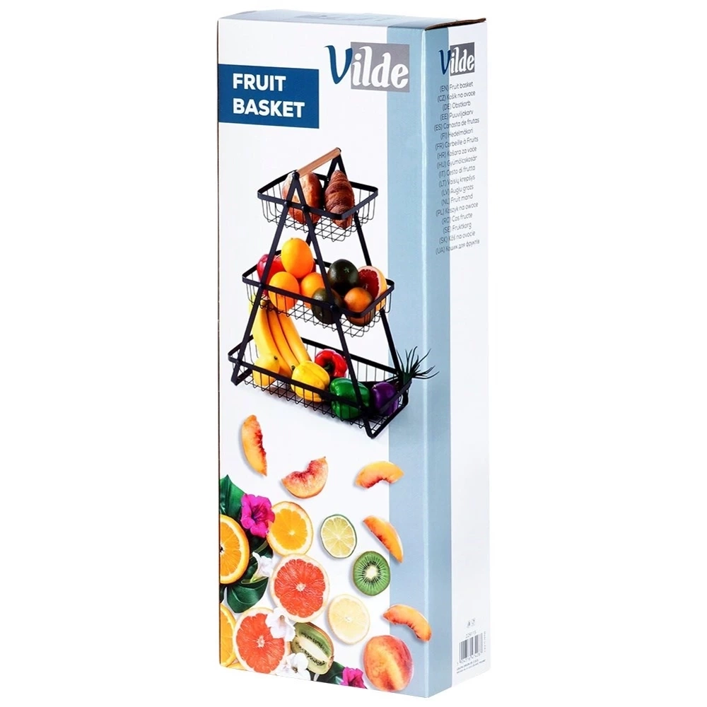 Koszyk na owoce metalowy czarny 3-poziomowy