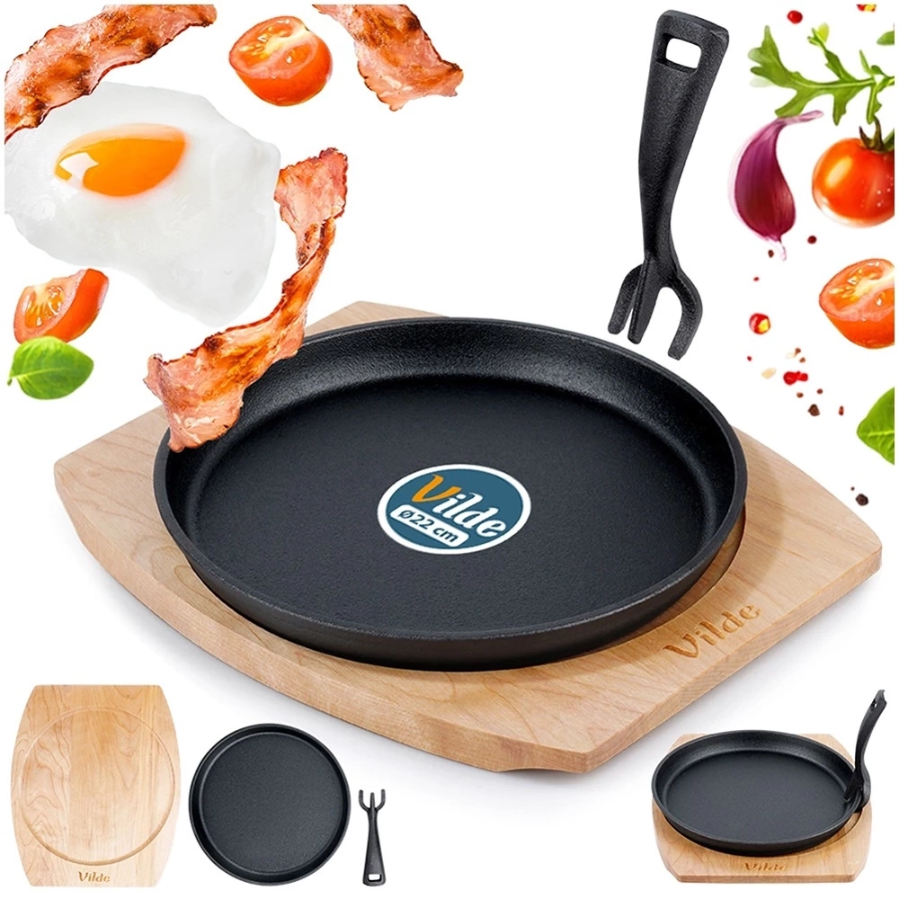 Patelnia do serwowania żeliwna z deską CAST LINE 22 cm
