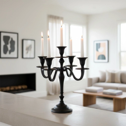 Świecznik kandelabr czarny 5-ramienny 31 cm