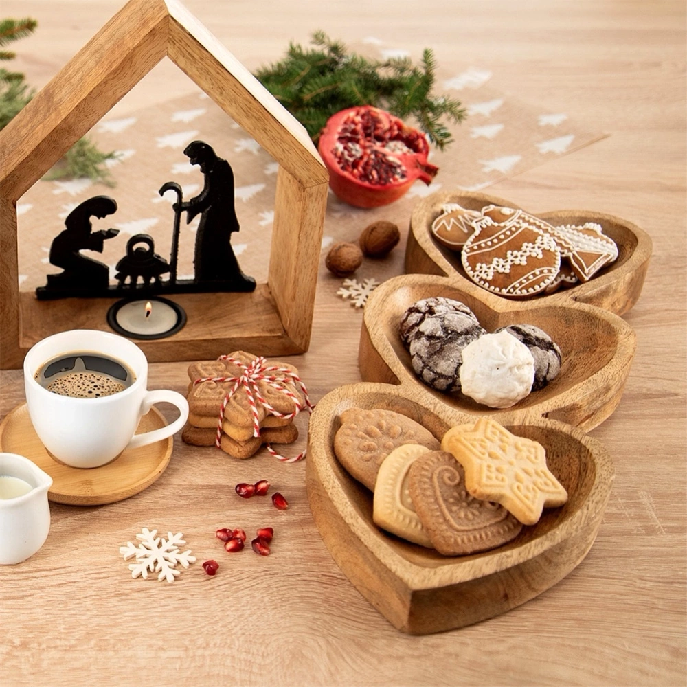 Talerz na przekąski drewniany dzielony serce MANGO 40x16 cm