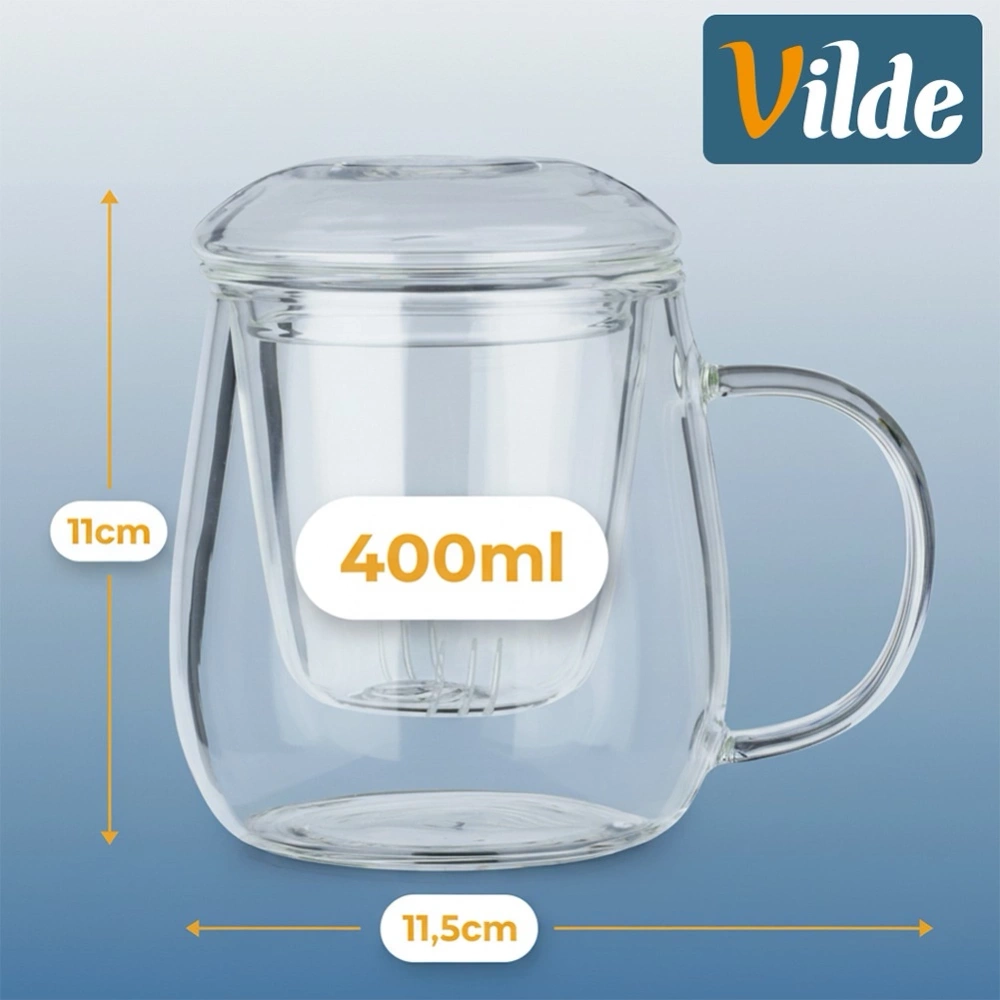 Kubek z zaparzaczem i pokrywką szklany 400 ml