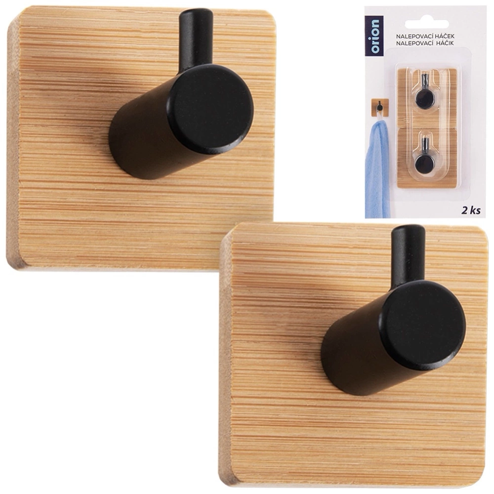 Haczyk wieszak samoprzylepny bambusowy metalowy czarny 4,5x4,5 cm 2 szt.