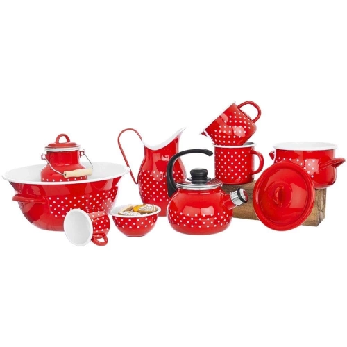 Miska kuchenna emaliowana czerwona w grochy TECKA 26 cm, 2,5 l