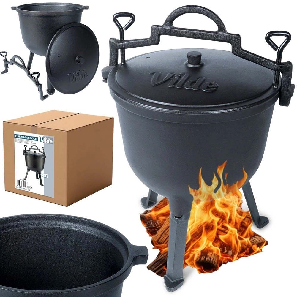 Kociołek żeliwny na nóżkach z pokrywką CAST LINE 10 l