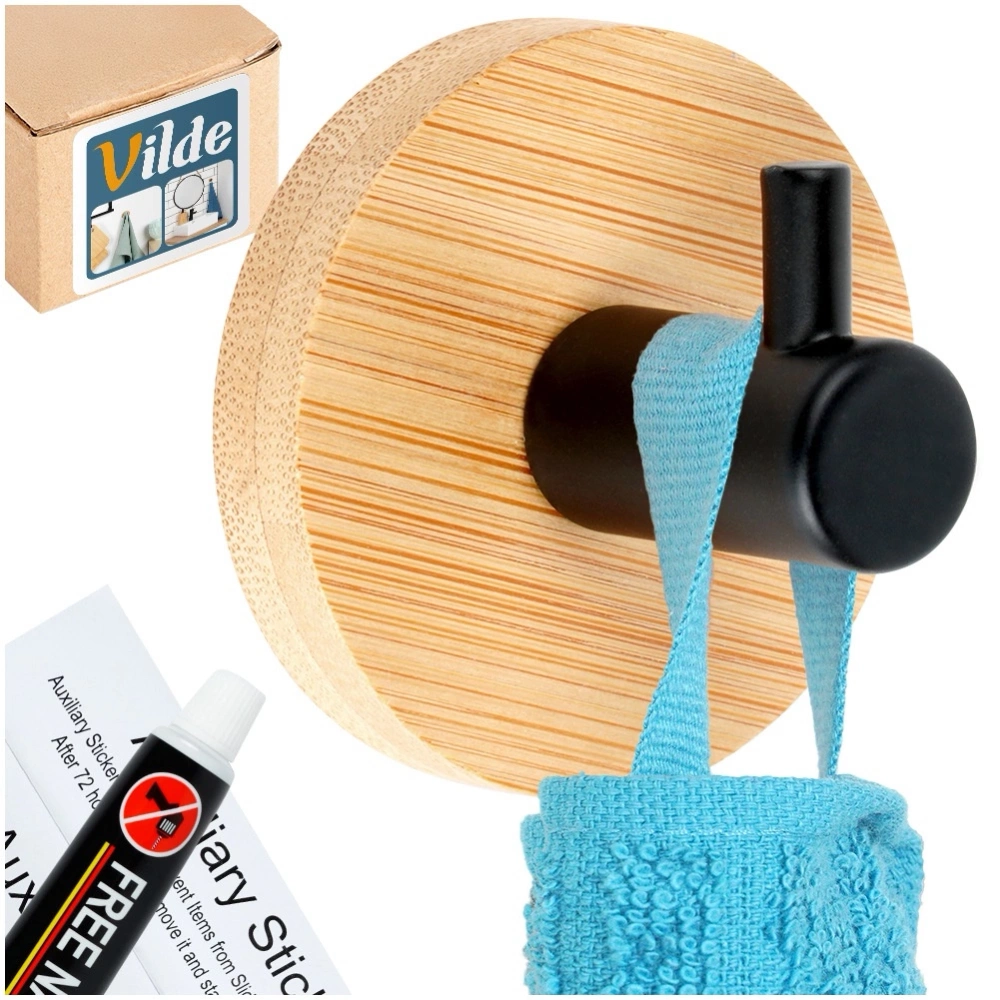 Haczyk wieszak samoprzylepny bambusowy metalowy czarny 5x3,5 cm