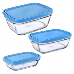 Zestaw Pojemników Szklanych 3 szt. 0,39L 1,1L 1,65L z Pokrywkami Duralex