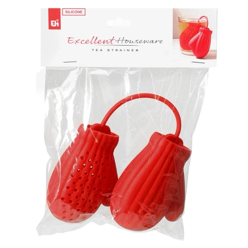 Zaparzacz do herbaty silikonowy czerwony rękawiczki