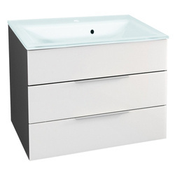 Szafka 79,4 cm z białą umywalką szklaną antracyt + białe lakierowane szkło Kara Fackelmann