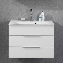 Biała szafka łazienkowa ze szklaną umywalką i podświetleniem KARA 80 cm