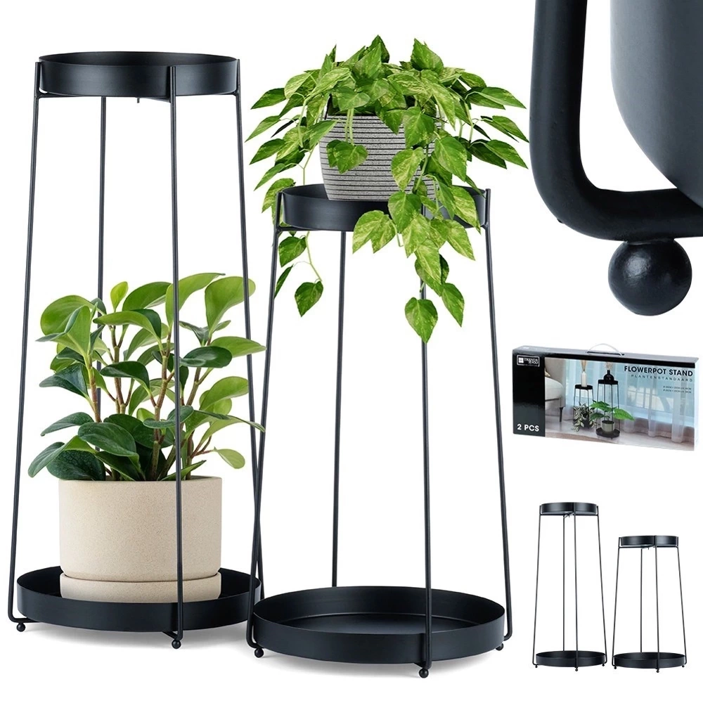 Kwietnik metalowy czarny 2-poziomowy 46 / 58 cm 2 szt.