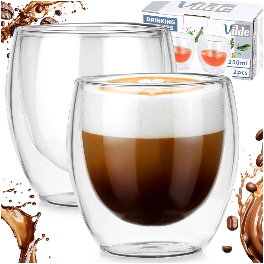 Szklanki termiczne z podwójną ścianką do kawy i herbaty 250 ml 2 szt.