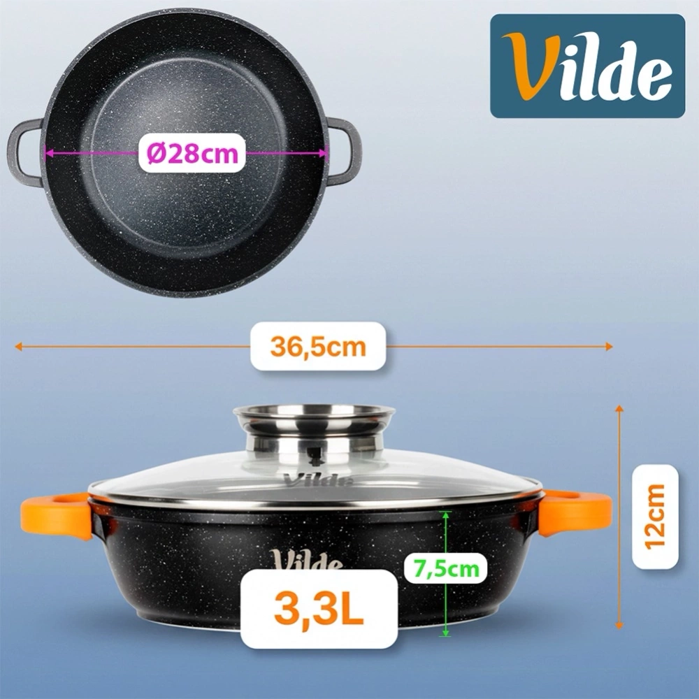 Patelnia granitowa głęboka ze szklaną pokrywką TERRUNA AROMA 28 cm, 3,3 l