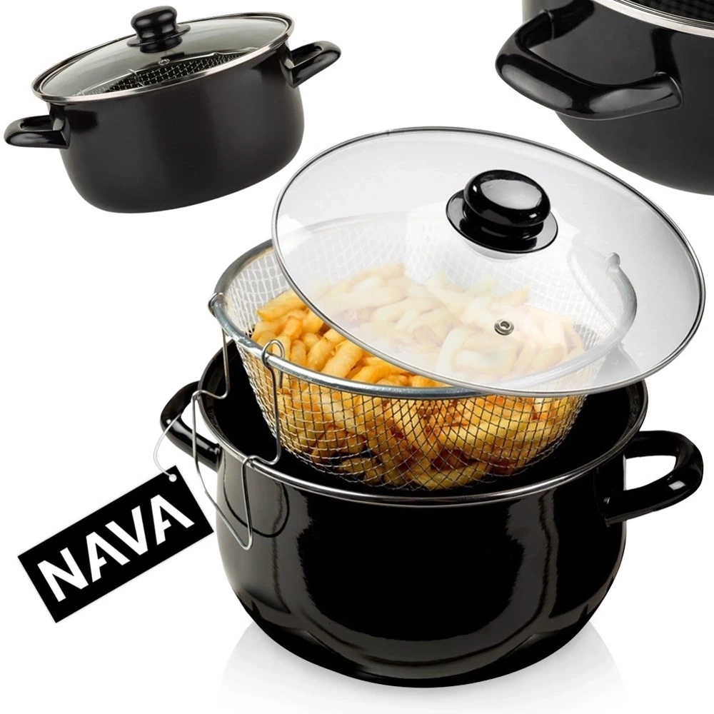 Garnek do frytek emaliowany z sitkiem i pokrywką 24,5 cm, 4 l