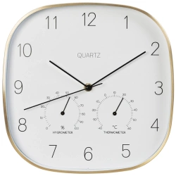 Zegar ścienny z termometrem i higrometrem biały złoty 28,5 cm