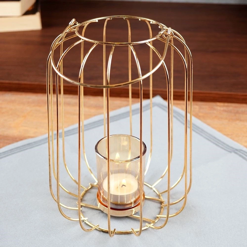 Lampion na świeczkę metalowy złoty 21,5 cm