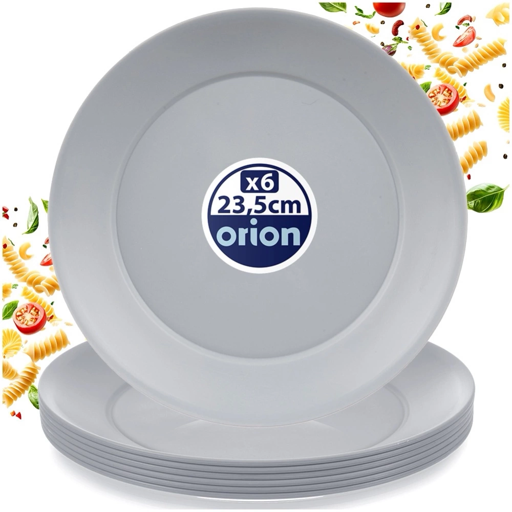 Talerze obiadowe płytkie plastikowe szare SANDY 23,5 cm 6 szt.