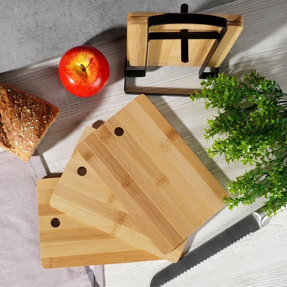 Deski do krojenia bambusowe ze stojakiem 22x14 cm 6 szt.