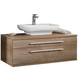 Szafka łazienkowa 110 cm dąb naturalny z ceramiczną umywalką nablatową 60 cm Stanford Fackelmann