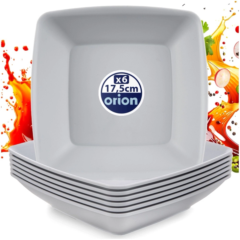 Talerze obiadowe głębokie plastikowe szare SANDY 17,5 cm, 500 ml 6 szt.