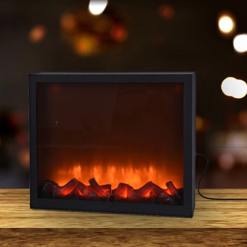 Kominek elektryczny LED metalowy czarny 41x25 cm