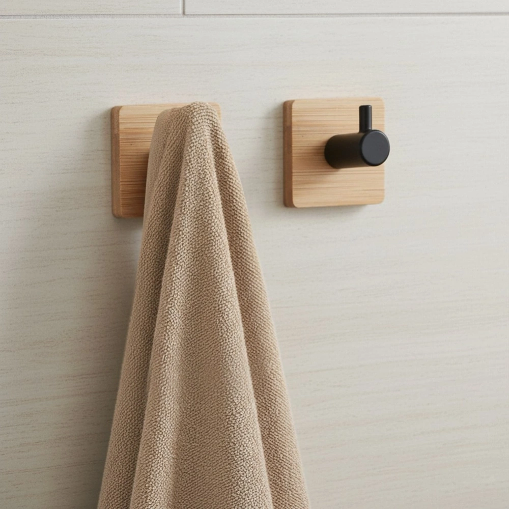 Haczyk wieszak samoprzylepny bambusowy metalowy czarny 4,5x4,5 cm 2 szt.