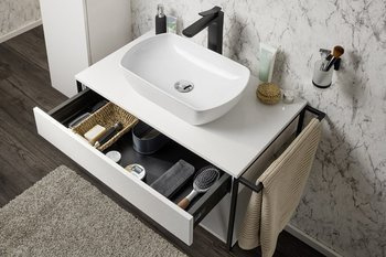 Zestaw biała szafka z metalową czarna ramą i umywalka ceramiczna FACKELMANN