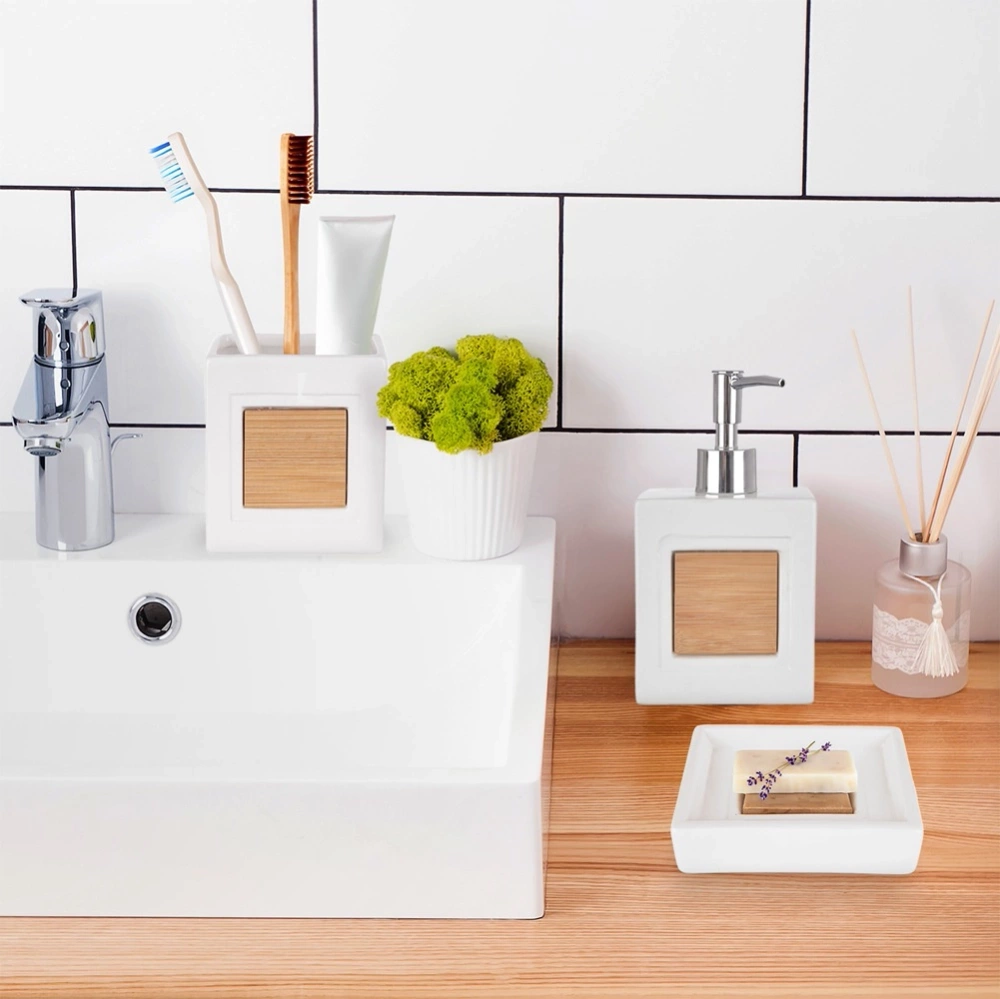 Kubek łazienkowy dolomitowy drewniany biały