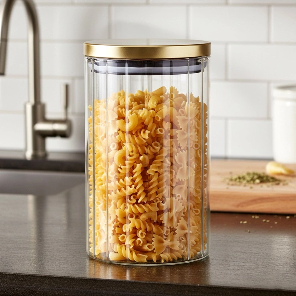 Pojemnik na produkty sypkie szklany z pokrywką i uszczelką 1 l