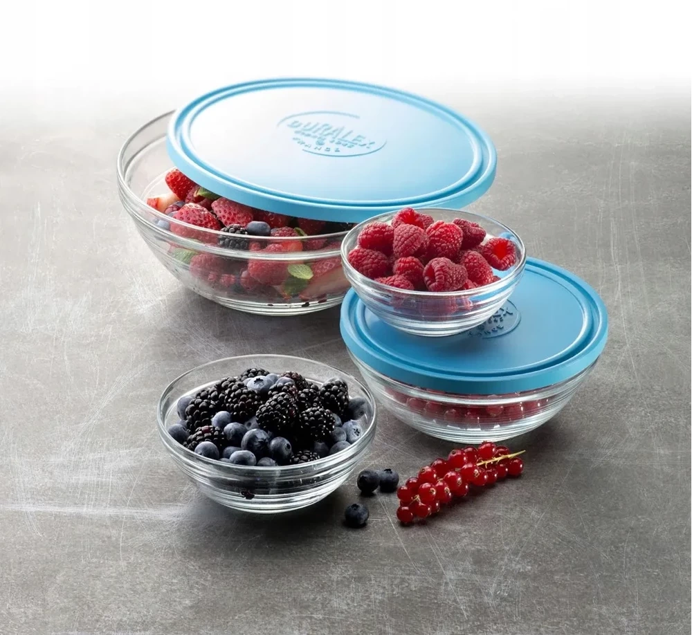 Okrągłe szklane pojemniki na żywność 5 szt. 310-2400 ml, hartowane Duralex