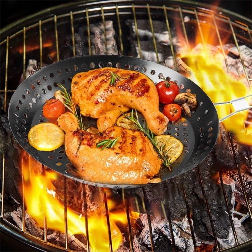 Koszyk do grillowania metalowy perforowany czarny 55x31 cm