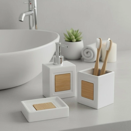 Zestaw łazienkowy dolomitowy biały 3 el.