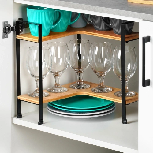 Półka kuchenna bambusowa narożna 2-poziomowa 29,5x29,5x33,5 cm